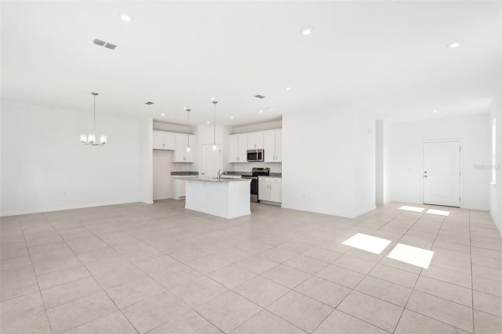 Empty room, Interior, Kitchen, Pendant Lights, Recessed Lighting, Stainless Steel Appliances