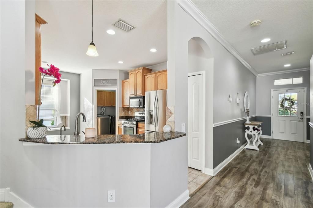 Interior, Kitchen, Pendant Lights, Recessed Lighting, Wood Texture Flooring