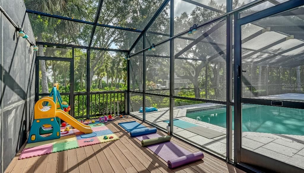 Glass Ceilings, Interior, Playground, Pool, Sun Room, Wood Texture Flooring