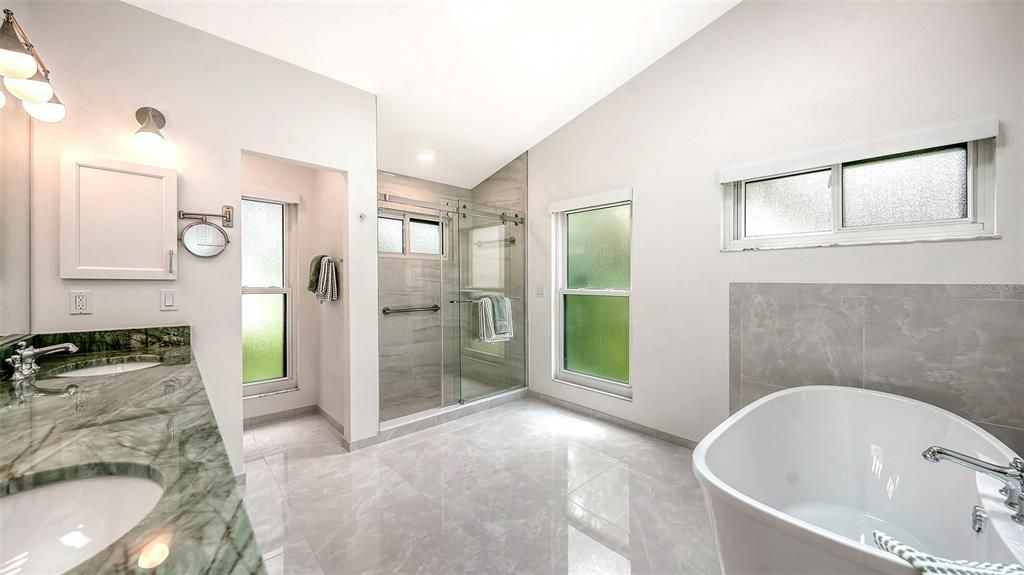 Bathroom, Dual Sink Vanities, Free Standing Baths, Glass Shower, Interior, Recessed Lighting