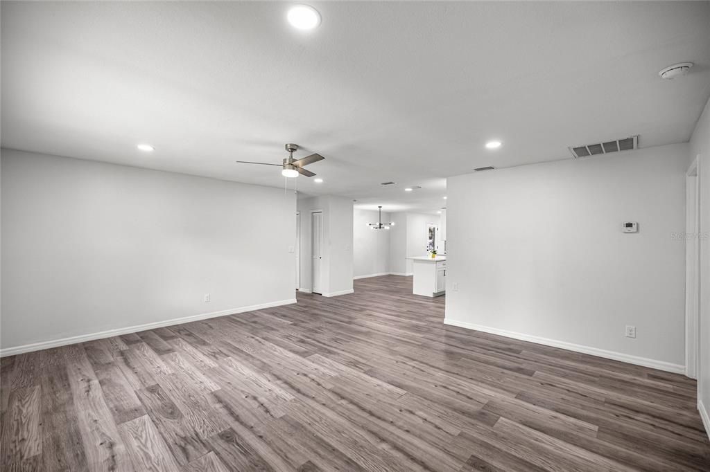 Empty room, Interior, Recessed Lighting, Wood Texture Flooring