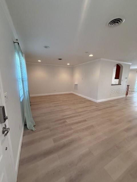 Empty room, Interior, Recessed Lighting, Wood Texture Flooring