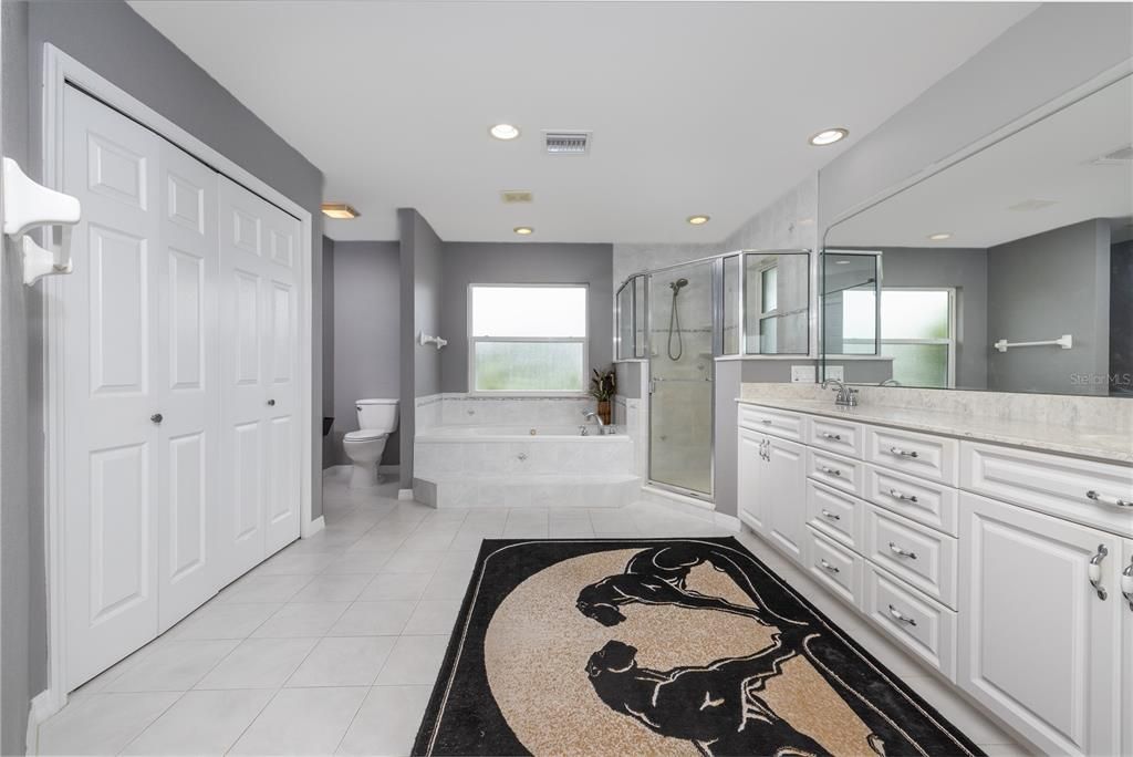 Bathroom, Dual Sink Vanities, Glass Shower, Interior, Recessed Lighting