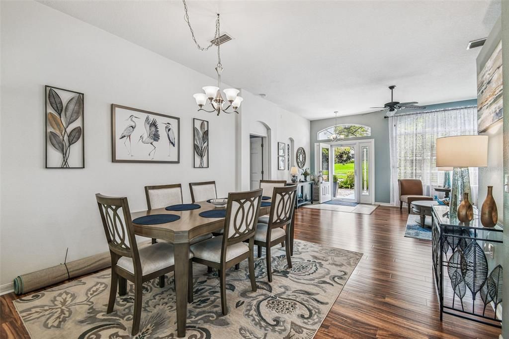 Chandelier, Dining room, Interior, Wood Texture Flooring
