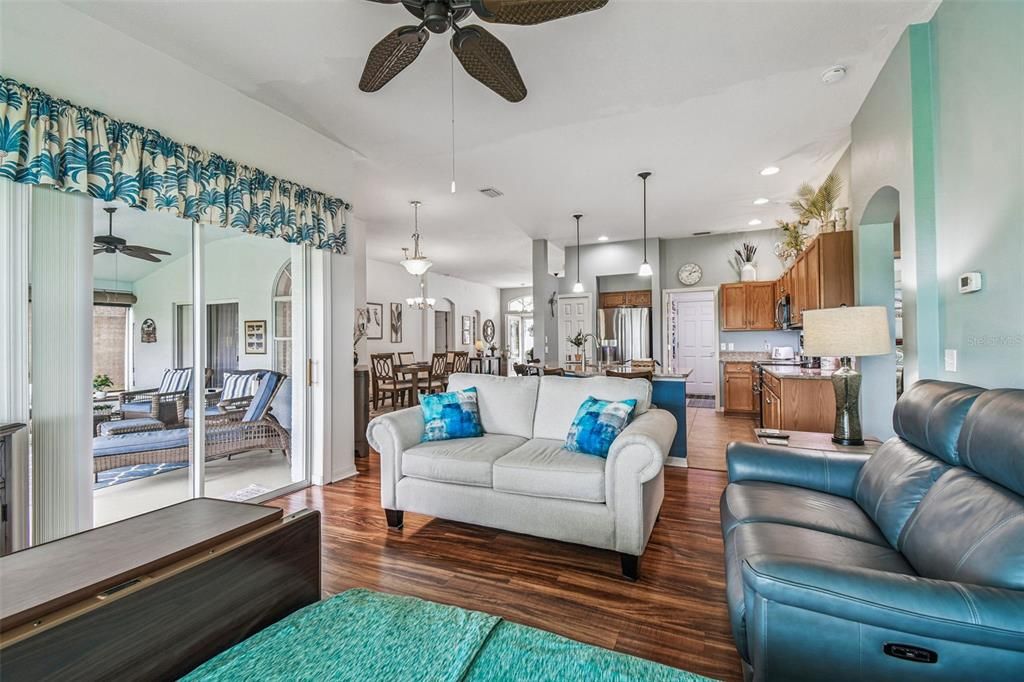 Dining room, Interior, Kitchen, Living room, Pendant Lights, Recessed Lighting, Wood Texture Flooring