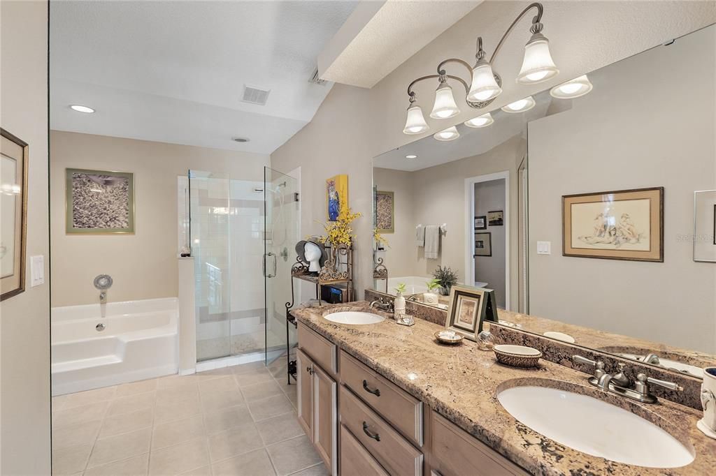 Bathroom, Dual Sink Vanities, Glass Shower, Interior, Recessed Lighting