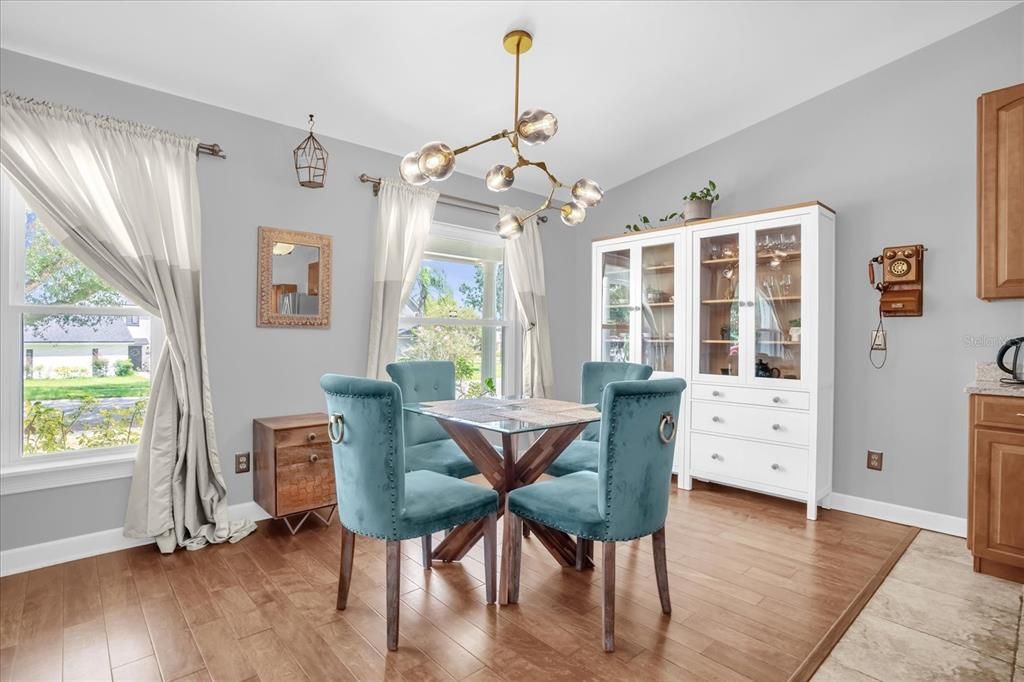 Dining room, Interior, Pendant Lights, Wood Texture Flooring