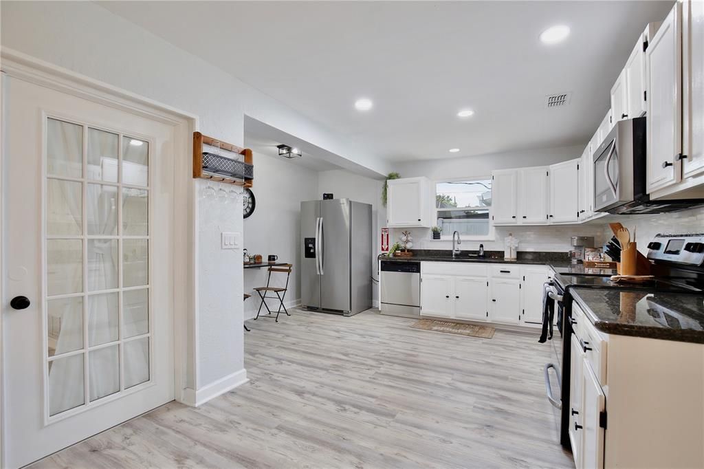 Interior, Kitchen, Recessed Lighting, Wood Texture Flooring