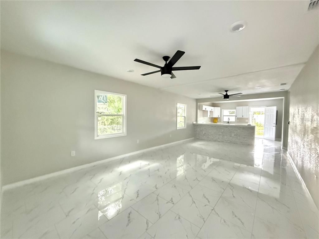 Empty room, Interior, Kitchen, Marble, Recessed Lighting