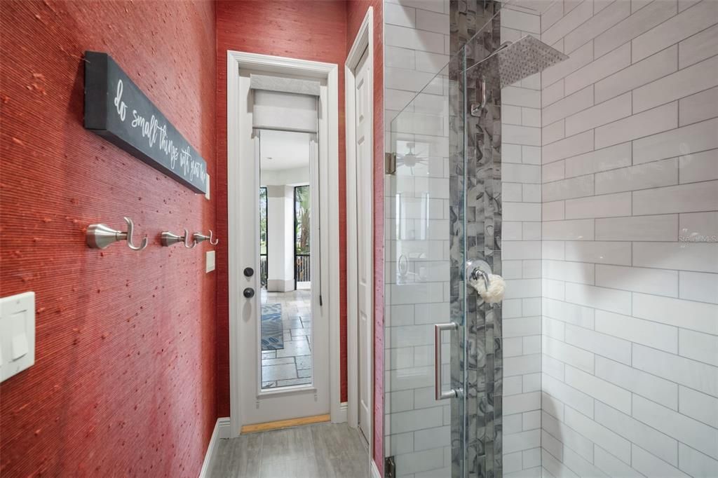 Bathroom, Glass Shower, Interior, Wood Texture Flooring