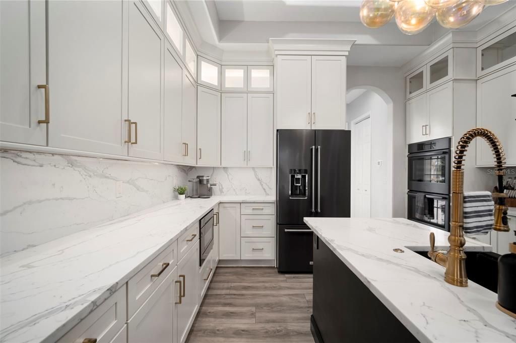 Interior, Kitchen, Marble Walls, Wood Texture Flooring