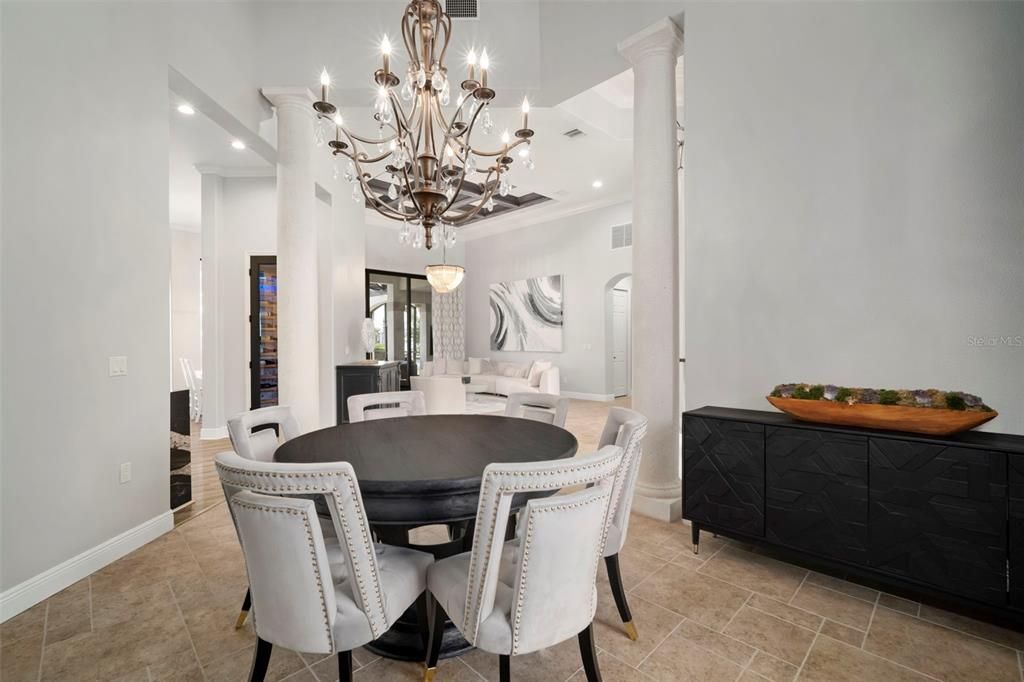 Chandelier, Dining room, Interior, Recessed Lighting