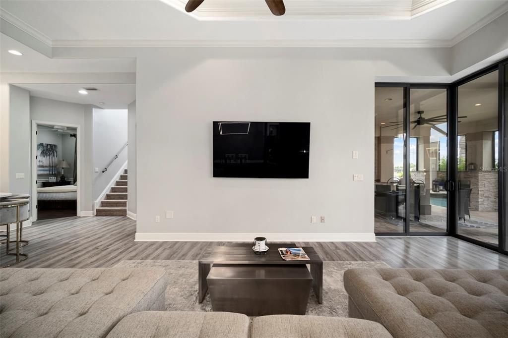 Interior, Living room, Recessed Lighting, Wood Texture Flooring