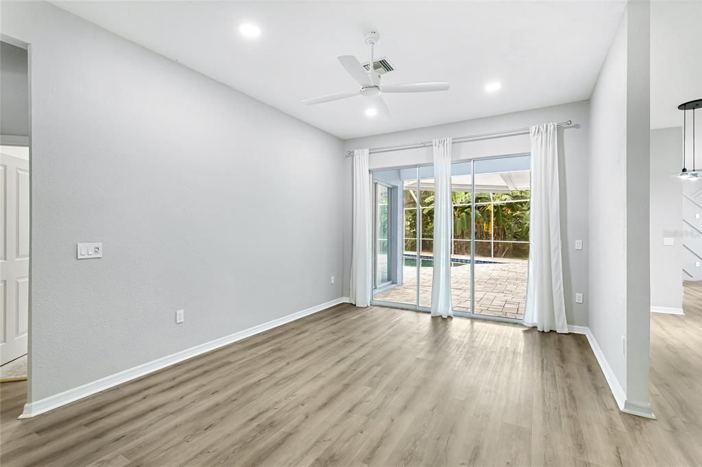 Empty room, Interior, Recessed Lighting, Wood Texture Flooring