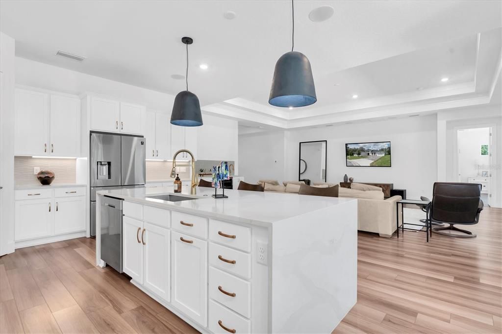 Interior, Kitchen, Living room, Pendant Lights, Recessed Lighting, Stainless Steel Appliances, Wood Texture Flooring