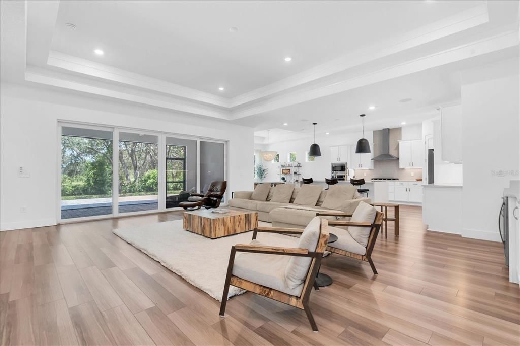 Interior, Kitchen, Living room, Pendant Lights, Recessed Lighting, Stainless Steel Appliances, Wood Texture Flooring