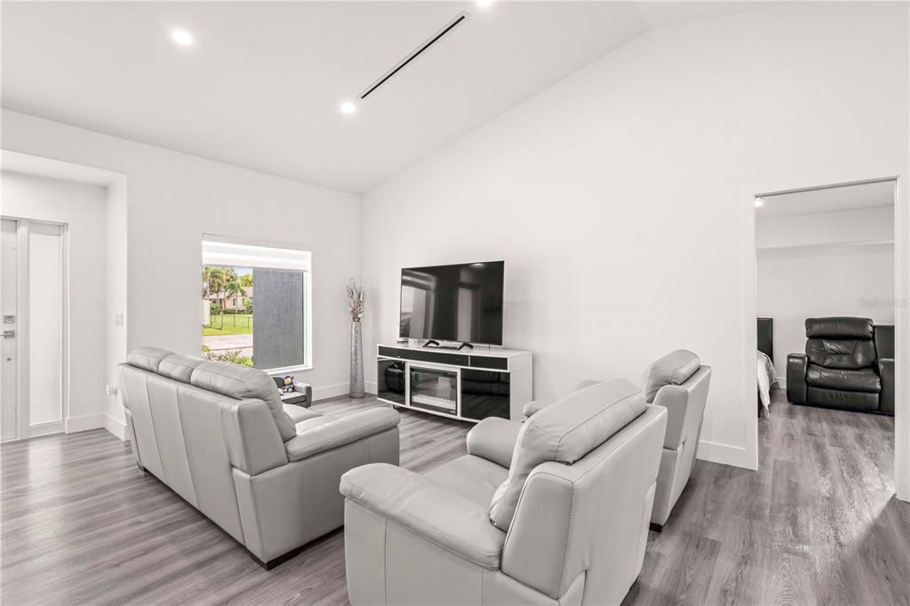 Interior, Living room, Recessed Lighting, Wood Texture Flooring