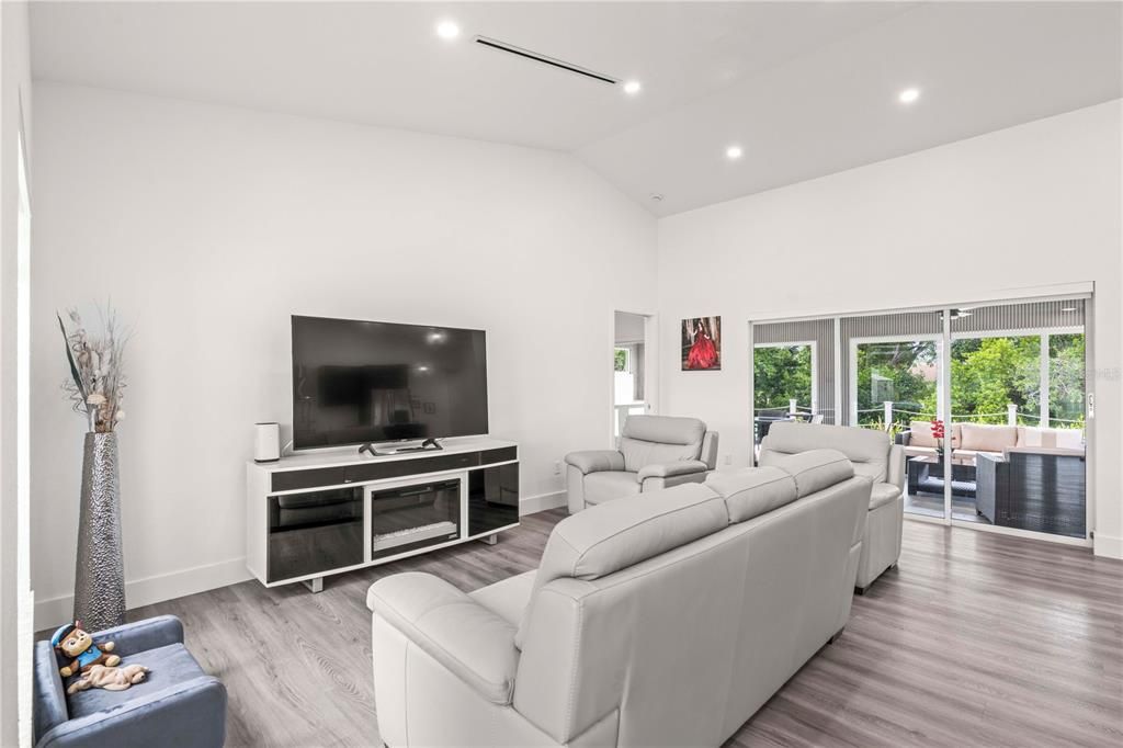 Interior, Living room, Recessed Lighting, Wood Texture Flooring