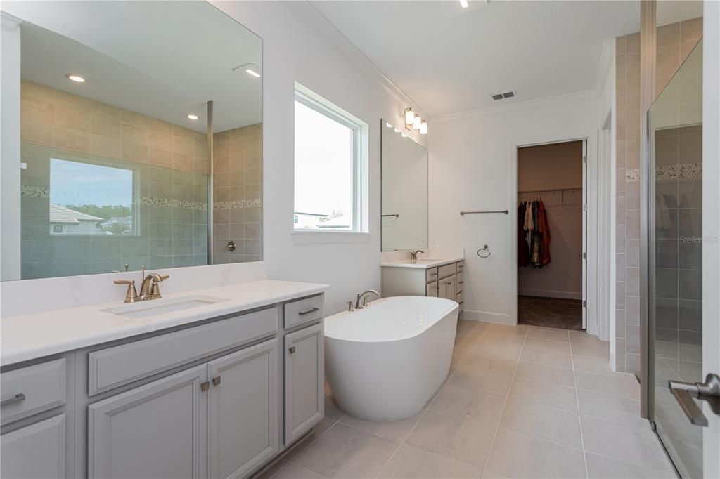 Bathroom, Dual Sink Vanities, Free Standing Baths, Glass Shower, Interior, Recessed Lighting
