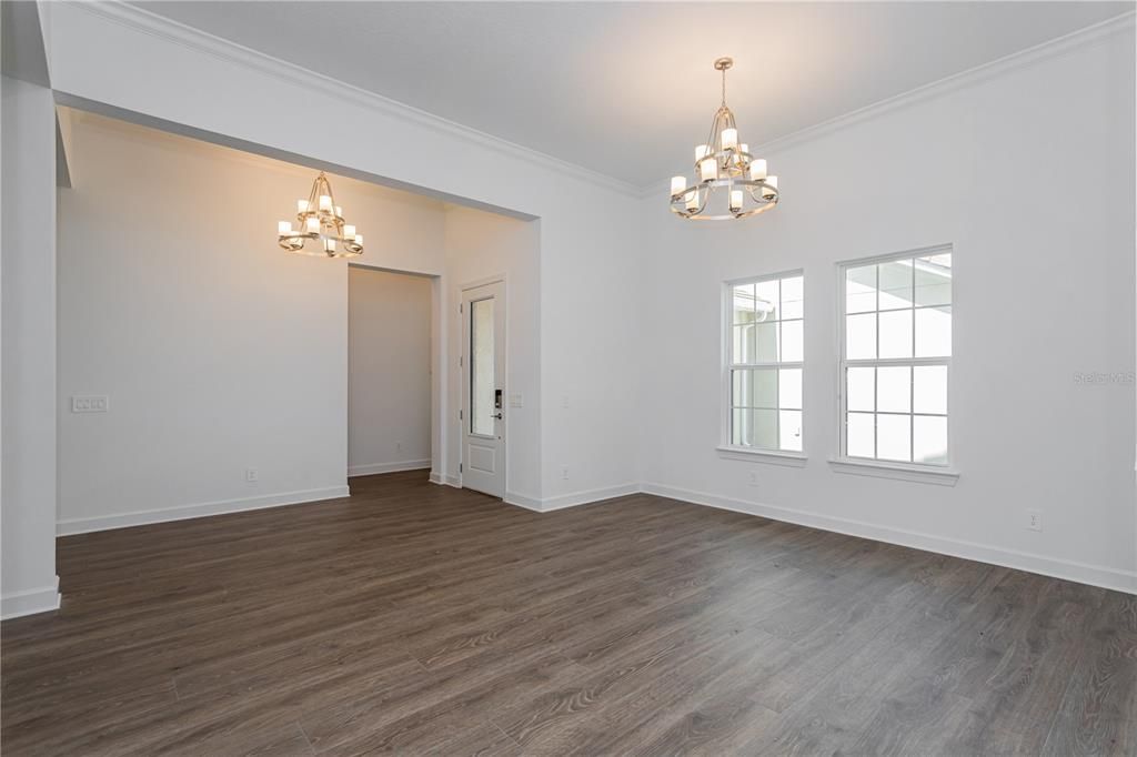 Chandelier, Empty room, Interior, Wood Texture Flooring