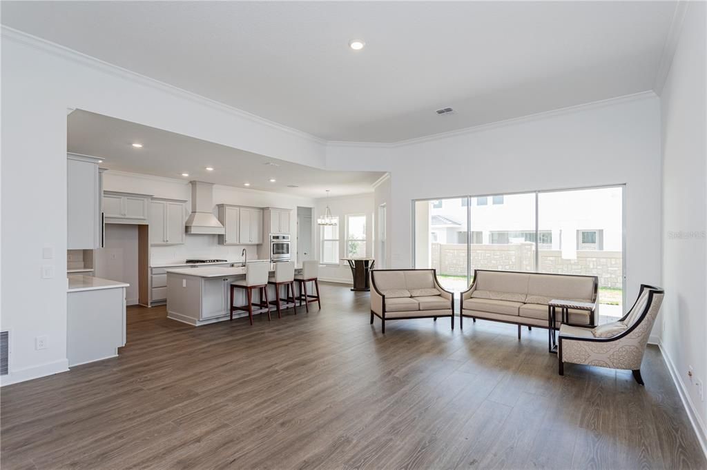 Interior, Kitchen, Living room, Recessed Lighting, Wood Texture Flooring