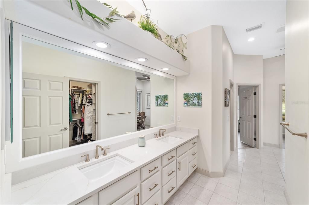 Bathroom, Dual Sink Vanities, Interior, Recessed Lighting, Walk-in Closets