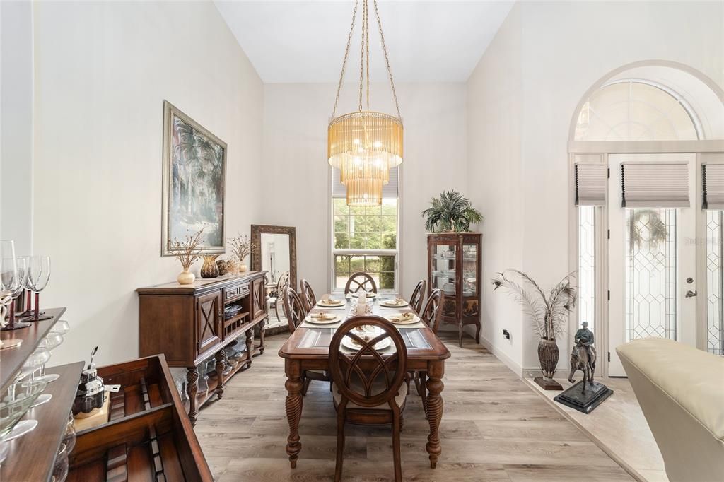 Chandelier, Dining room, Interior, Wood Texture Flooring