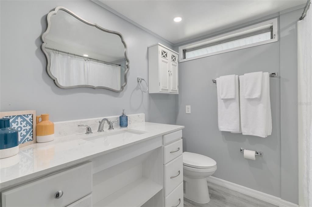 Bathroom, Interior, Recessed Lighting, Wood Texture Flooring