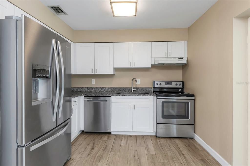 Interior, Kitchen, Stainless Steel Appliances, Wood Texture Flooring