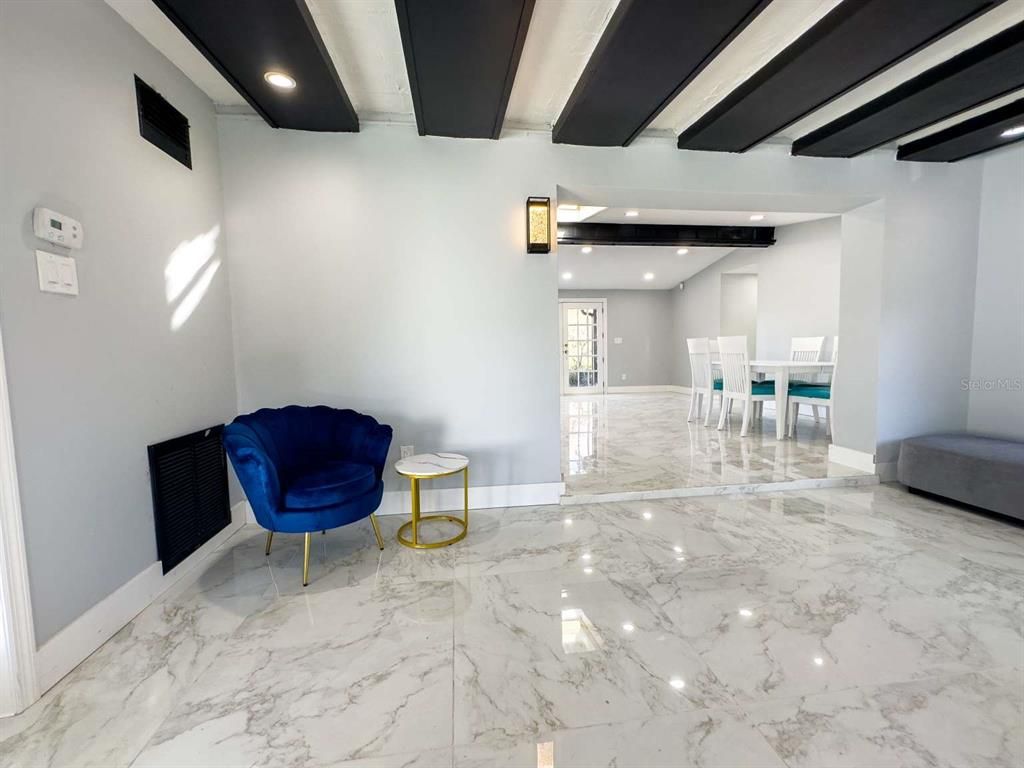 Dining room, Interior, Marble, Recessed Lighting
