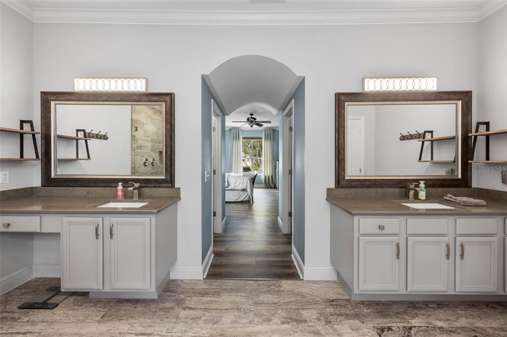 Bathroom, Dual Sink Vanities, Interior, Wood Texture Flooring