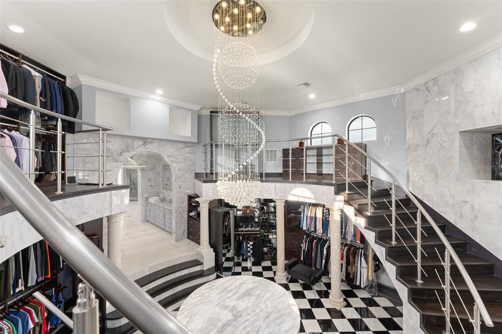 Chandelier, Interior, Marble Walls, Recessed Lighting