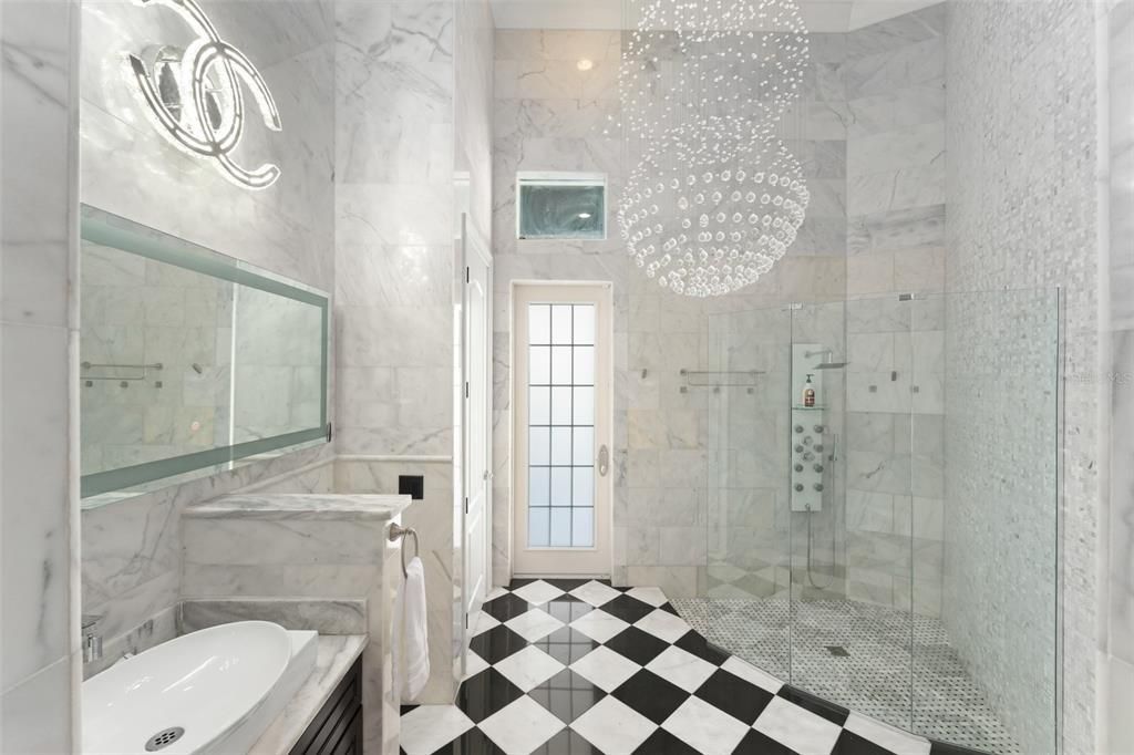 Bathroom, Glass Shower, Interior, Marble Walls