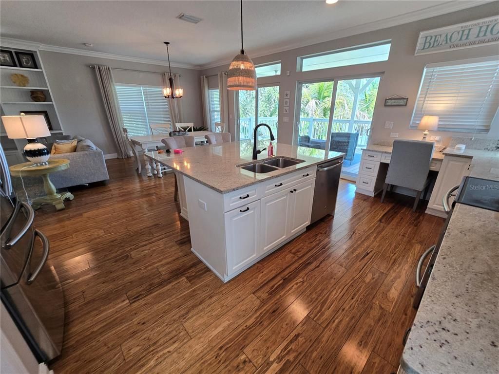 Dining room, Interior, Kitchen, Living room, Pendant Lights, Recessed Lighting, Wood Texture Flooring