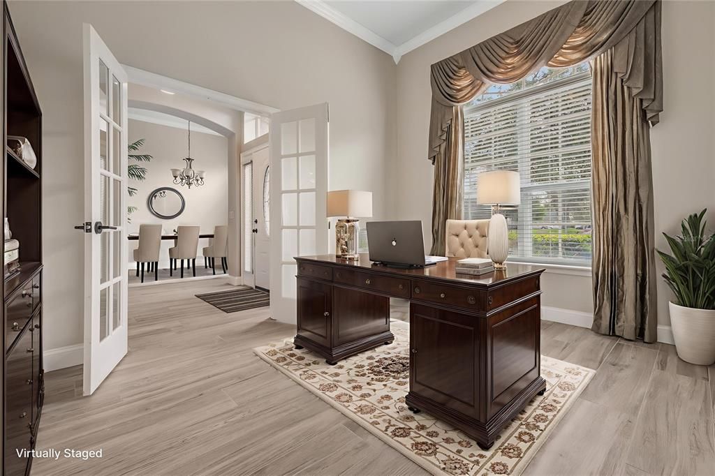 Home Office, Interior, Pendant Lights, Recessed Lighting, Wood Texture Flooring