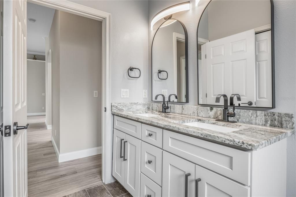 Bathroom, Dual Sink Vanities, Interior, Wood Texture Flooring