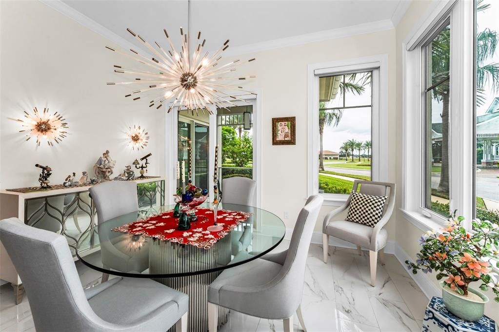 Dining room, Interior, Marble, Pendant Lights