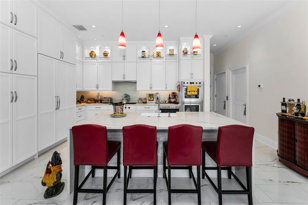 Interior, Kitchen, Marble, Pendant Lights, Recessed Lighting