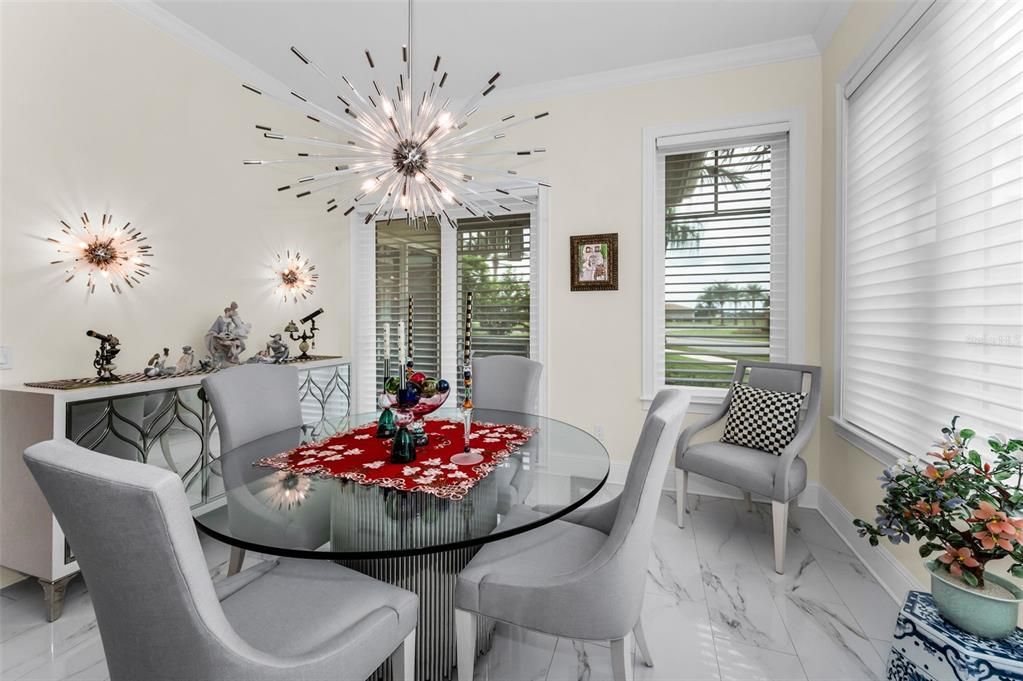 Dining room, Interior, Marble, Pendant Lights