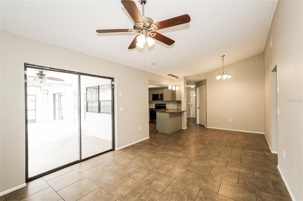 Chandelier, Empty room, Interior, Kitchen, Stainless Steel Appliances