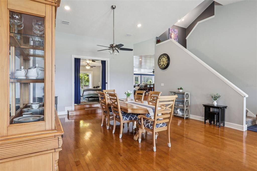 Dining room, Interior, Recessed Lighting, Wood Texture Flooring