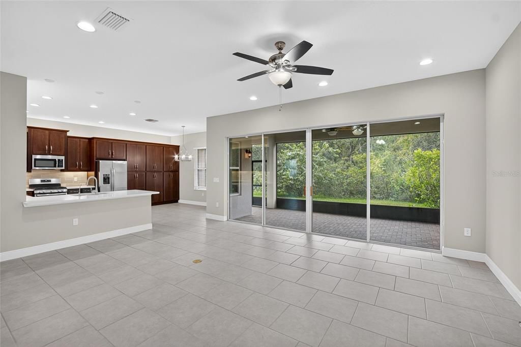 Empty room, Interior, Kitchen, Pendant Lights, Recessed Lighting, Stainless Steel Appliances
