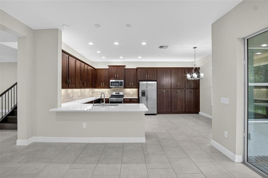Interior, Kitchen, Pendant Lights, Recessed Lighting, Stainless Steel Appliances
