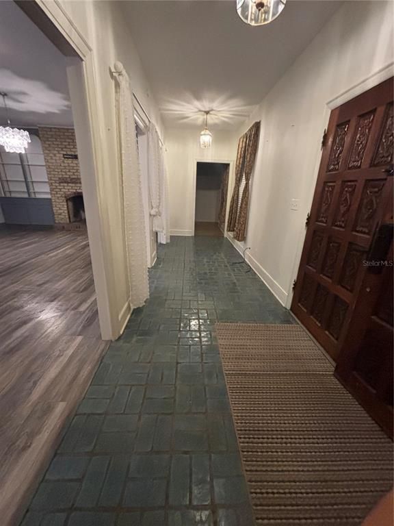 Chandelier, Interior, Stone Walls, Wood Texture Flooring