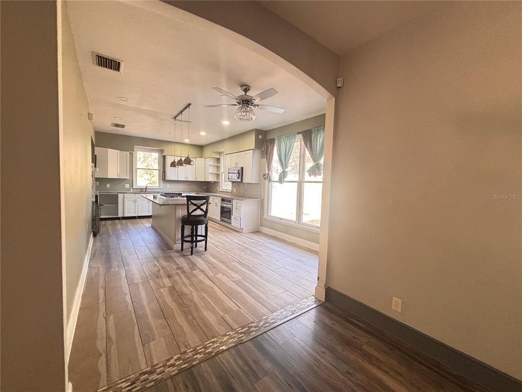 Interior, Kitchen, Pendant Lights, Recessed Lighting, Wood Texture Flooring