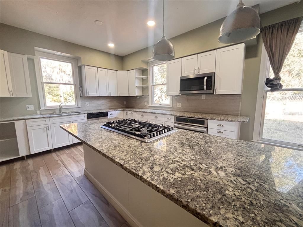 Interior, Kitchen, Pendant Lights, Recessed Lighting, Wood Texture Flooring