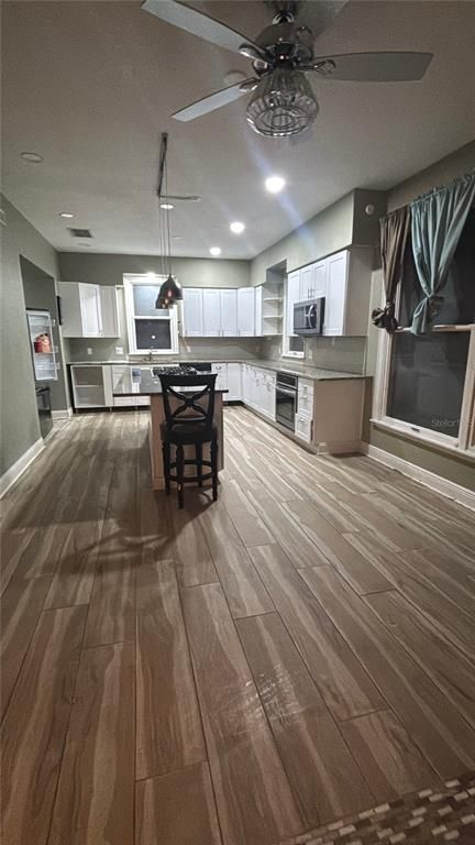 Interior, Kitchen, Pendant Lights, Recessed Lighting, Wood Texture Flooring