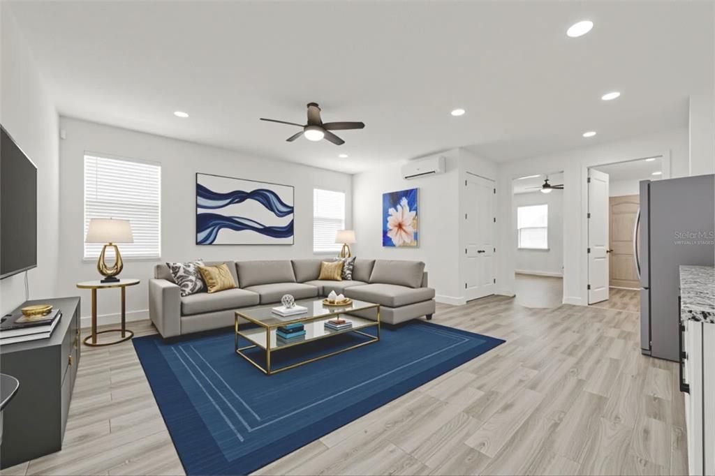 Interior, Living room, Recessed Lighting, Wood Texture Flooring