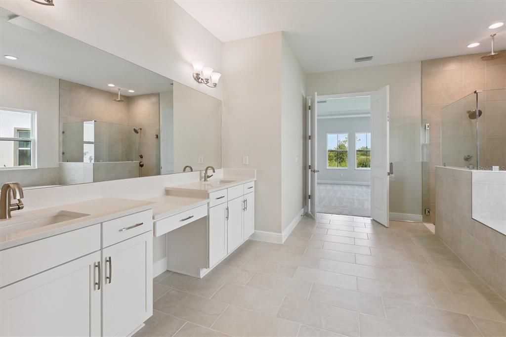 Bathroom, Dual Sink Vanities, Glass Shower, Interior, Recessed Lighting