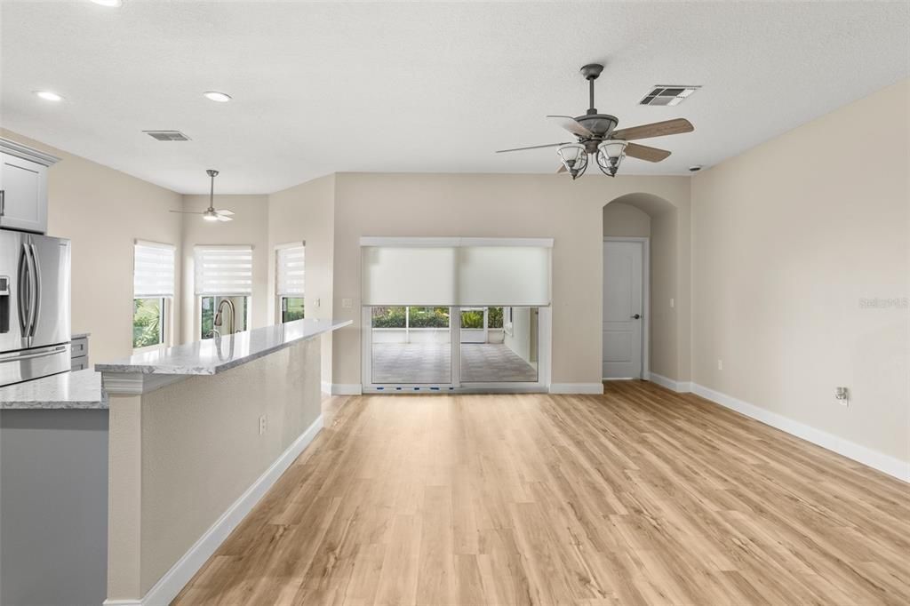 Interior, Kitchen, Pendant Lights, Recessed Lighting, Wood Texture Flooring